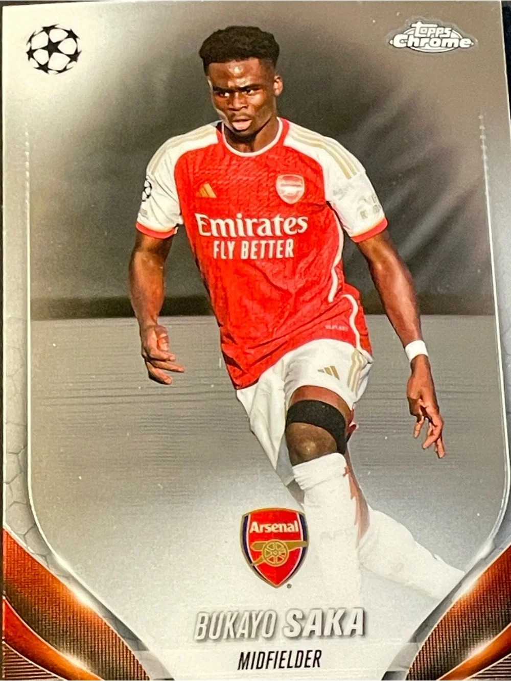 Bukayo Saka 2023/24 Topps Chrome UEFA Club Competitions #148 Arsenal Base Card - Picture 3 of 6